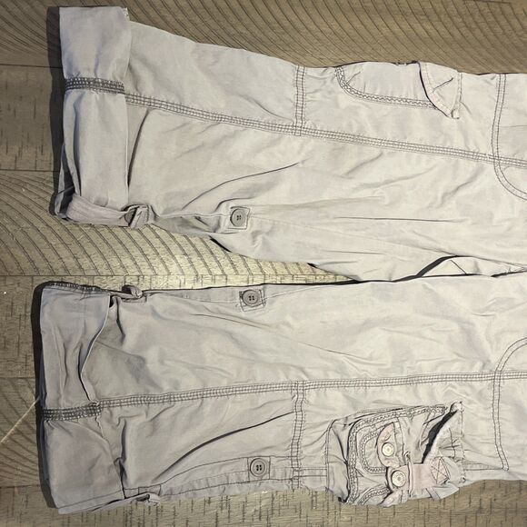 Aeropostale Beige Cargo Capri Cropped Pants Y2k Indie Utility Coastal Skater 7 8 - Picture 3 of 6